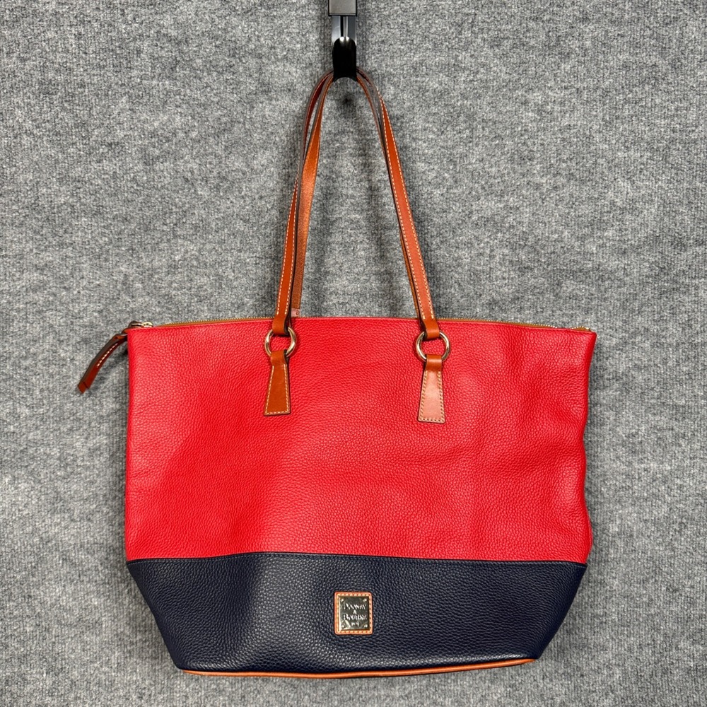 Dooney & Bourke Tobi Tote Bag Red Navy Pebble Leather Colorblock Inner Pocket